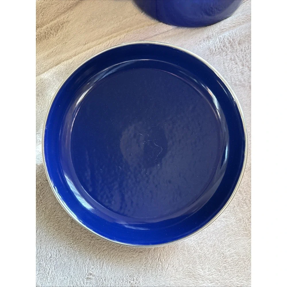 Vintage Colbalt Blue Metal Enamelware Pot Made In Yugoslavia 6